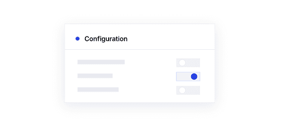 Stylized configuration panel with toggle settings.