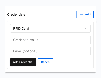 Screenshot of the form for adding an RFID card credential to a driver