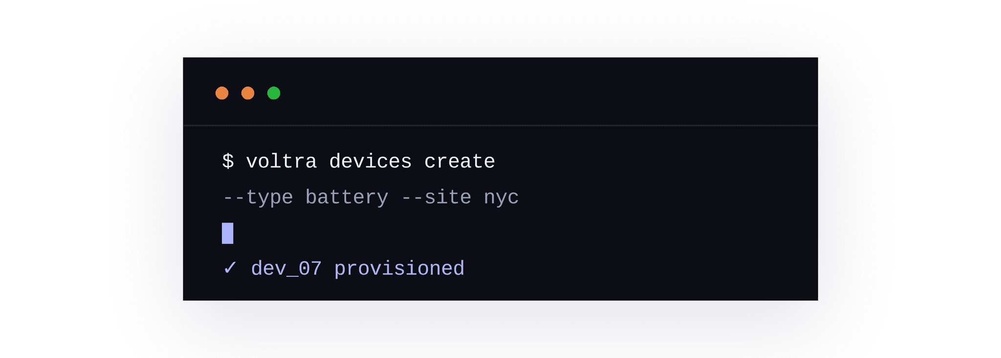 Terminal showing a device being created and provisioned.