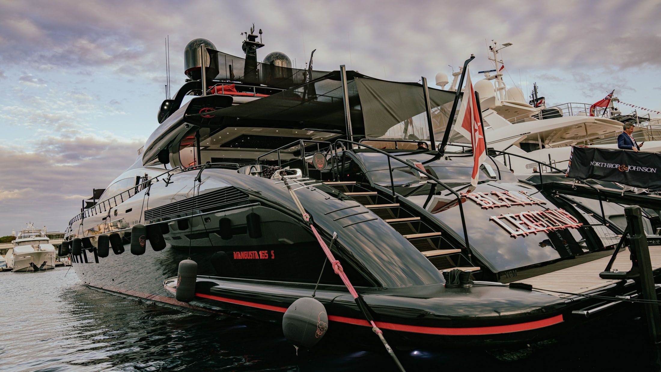 A Northrop & Johnson yacht on the docks at the Monaco Yacht Show