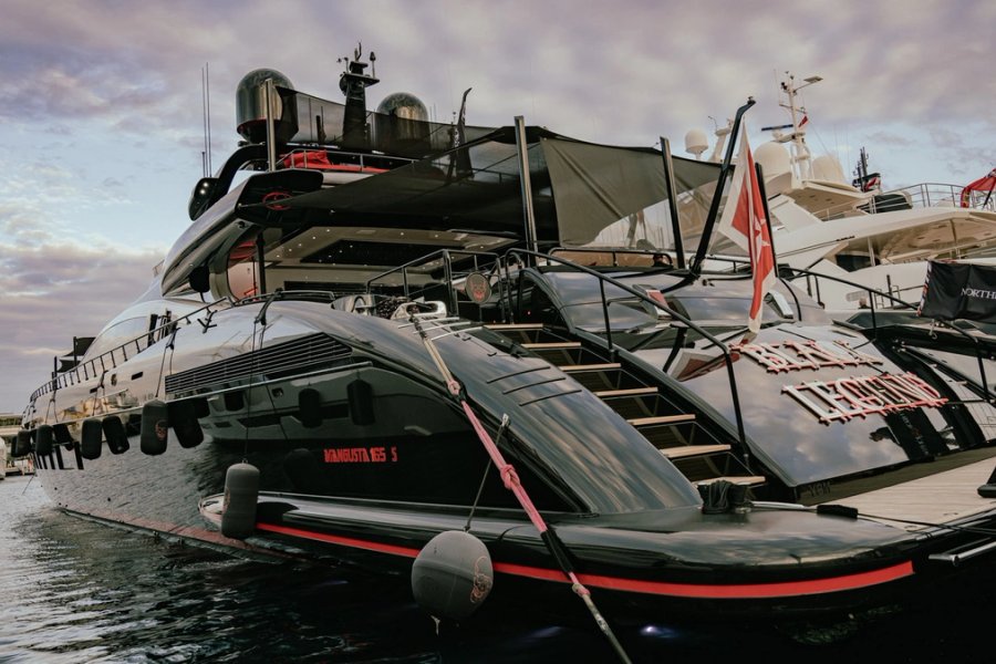 A Northrop & Johnson yacht on the docks at the Monaco Yacht Show