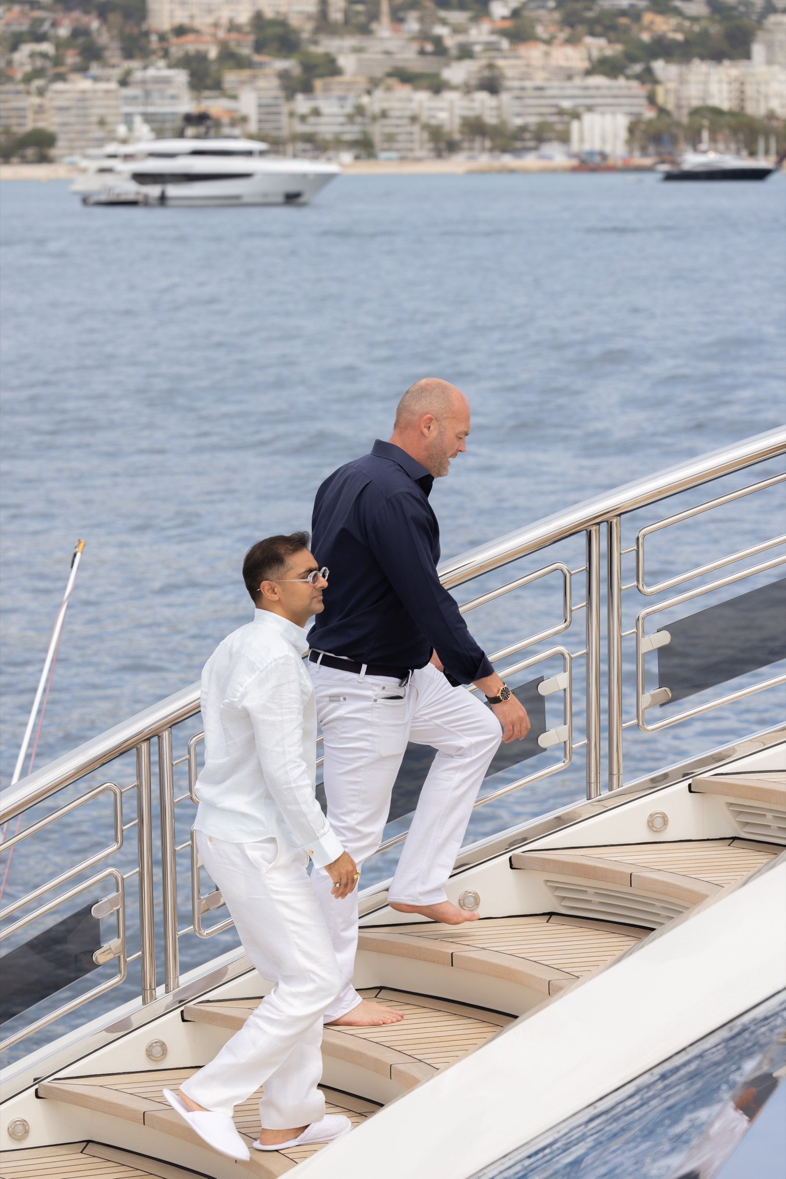 On the aft deck of ALFA NERO during the Ocean Bottle evening at Cannes