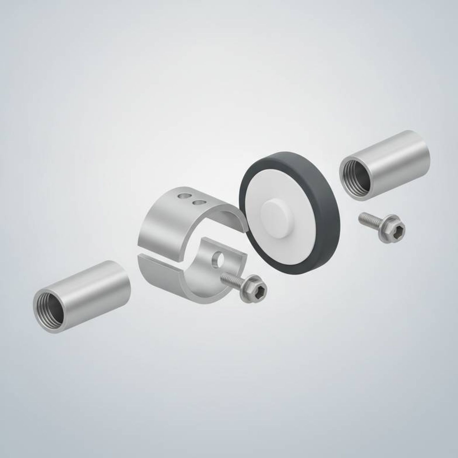 Diagram showing the mounting mechanism of a hospital bed bumper wheel on a bed frame tube.