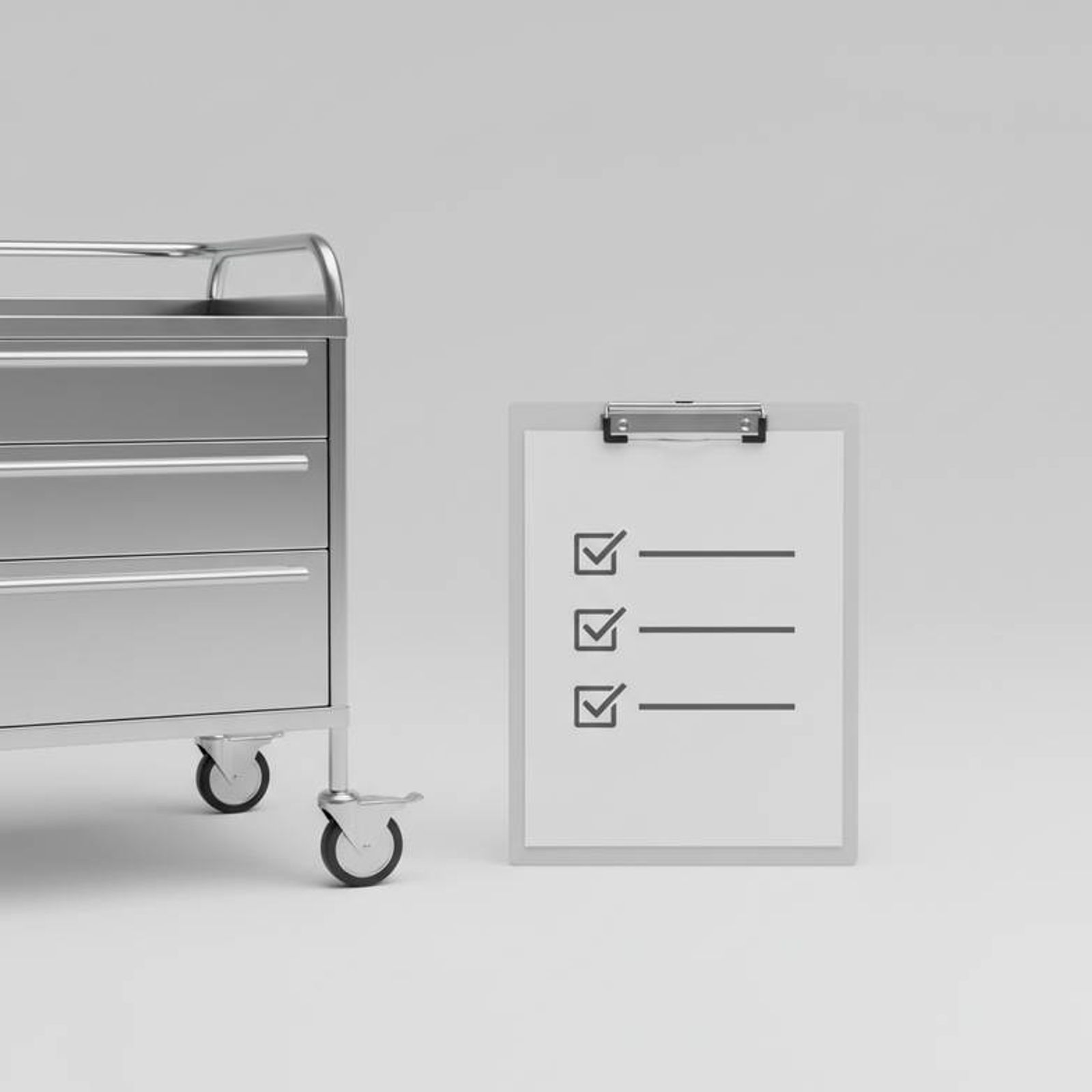 A procurement manager reviewing medical supply storage specifications with a supplier
