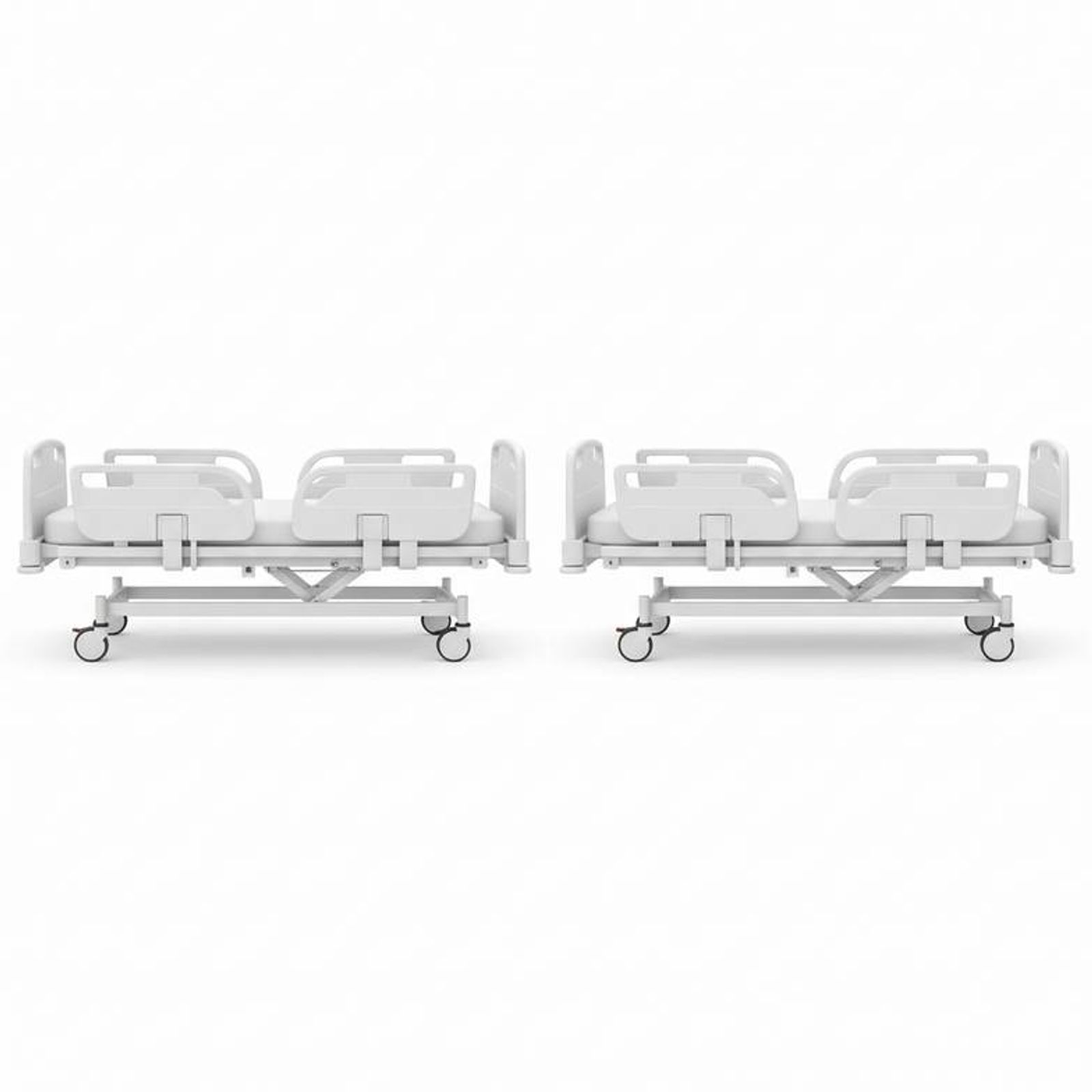 Side-by-side comparison of a hospital bed with split rails and one with full-length rails