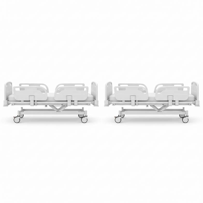 Side-by-side comparison of a hospital bed with split rails and one with full-length rails
