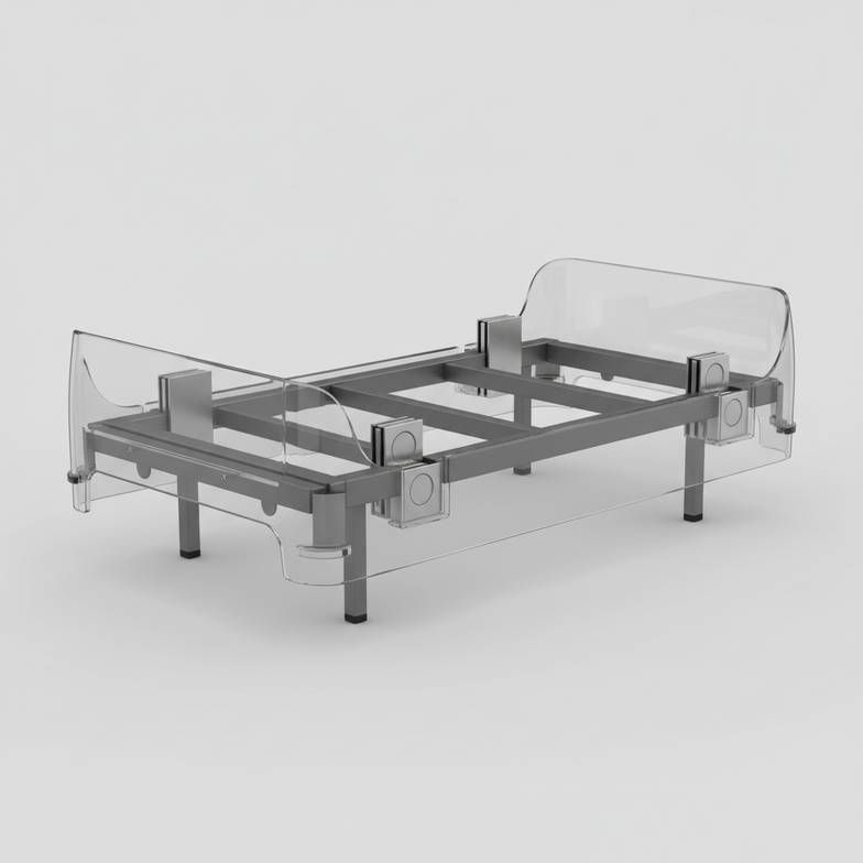 A diagram showing the load cells strategically placed inside the frame of a hospital bed with a weighing system.