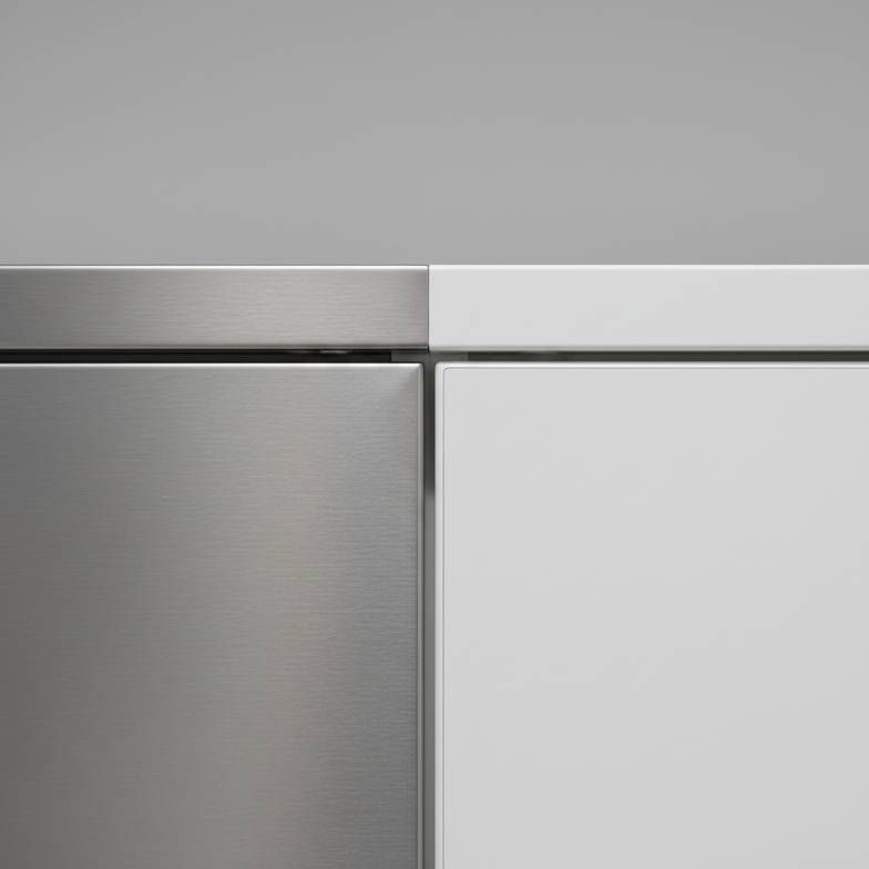 Close-up shot showing the difference between a cabinet with shelves and one with drawers, highlighting internal layout options.