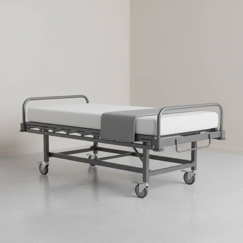A sturdy and wide bariatric hospital bed in a clean patient room, highlighting its reinforced frame.