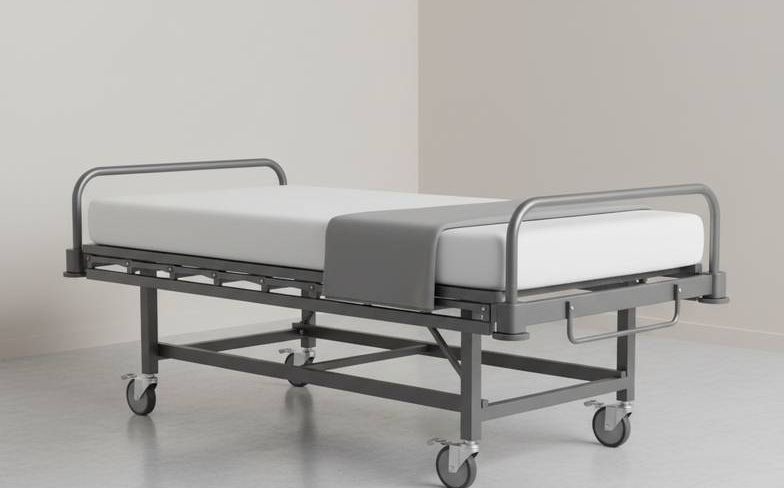 A sturdy and wide bariatric hospital bed in a clean patient room, highlighting its reinforced frame.