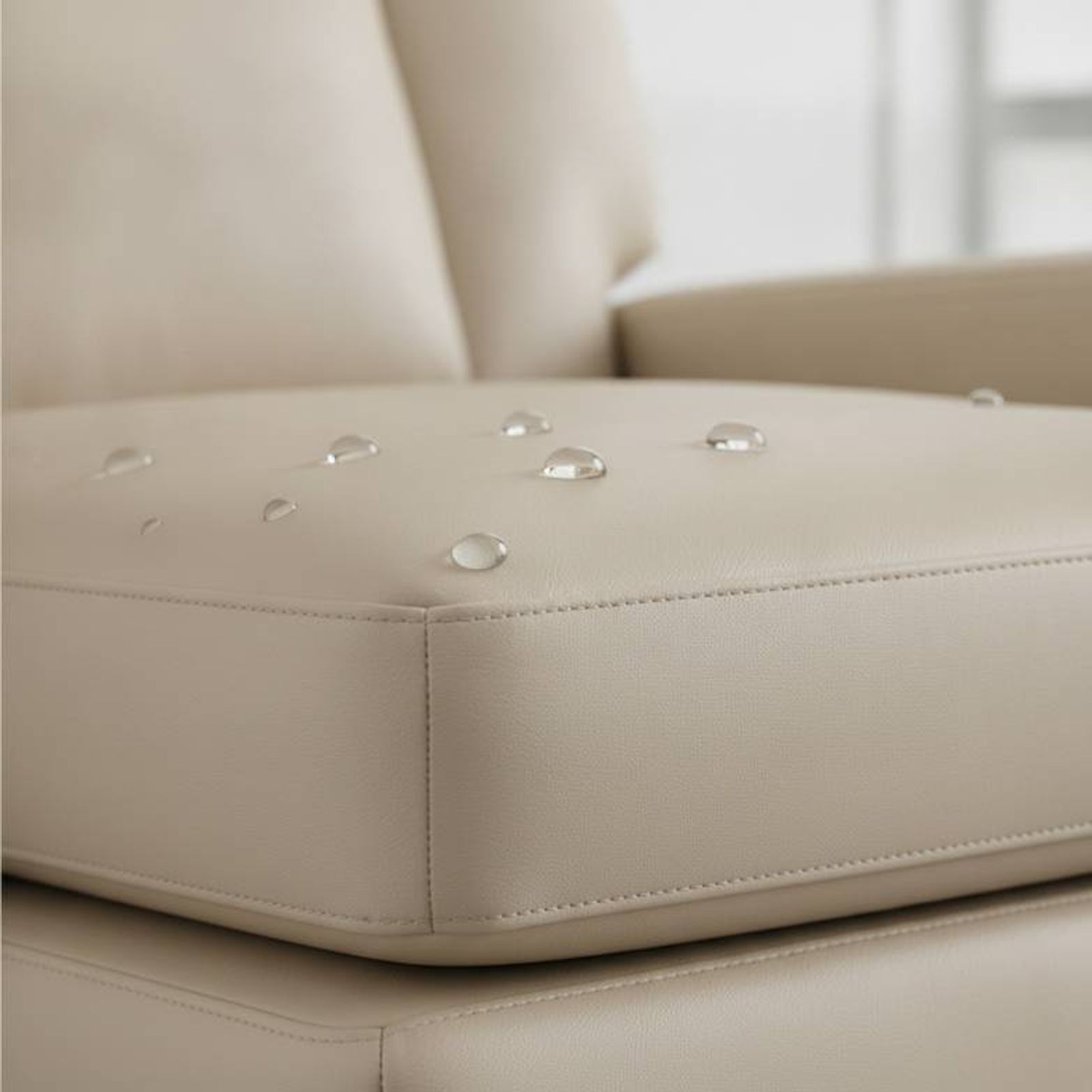 Close-up of durable, cleanable vinyl upholstery on a medical recliner for nursing homes