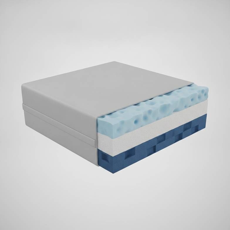 Cross-section view showing the different foam layers inside a medical mattress for a patient transfer trolley