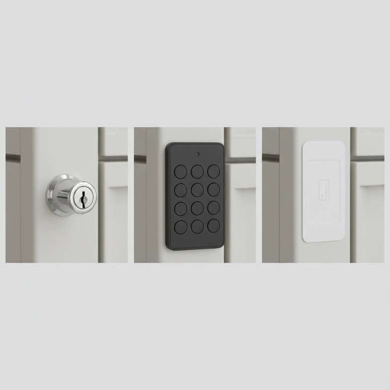 Different locking options on a medication cart, including a key lock and an electronic keypad