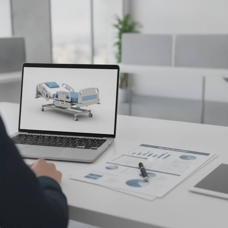 A project manager reviewing a contract for after-sales support for imported hospital furniture.