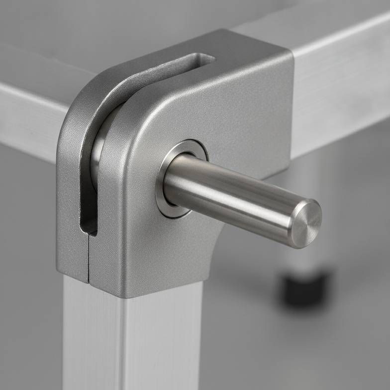 Close-up of a sturdy locking mechanism on a folding medical stretcher