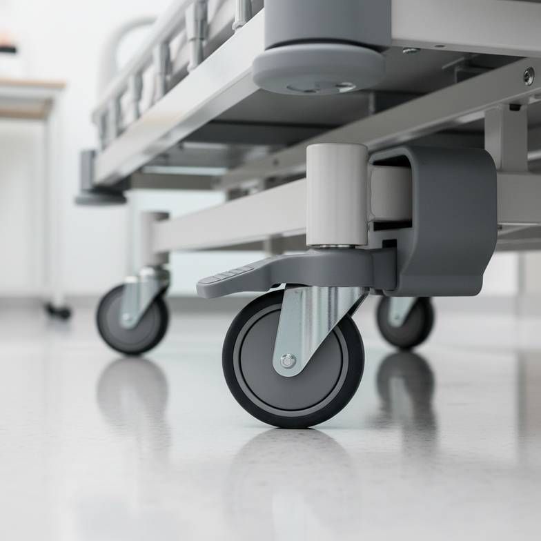 Nurse adjusting a pediatric hospital bed with one hand