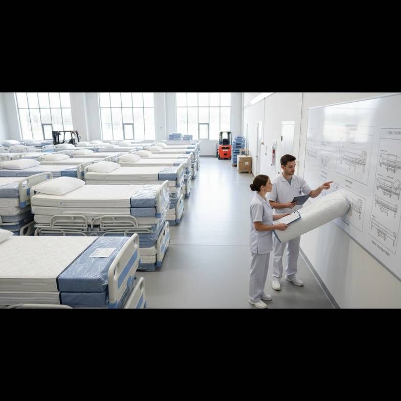 A diagram showing how to measure the internal sleep deck of a hospital bed, ignoring the outer frame.