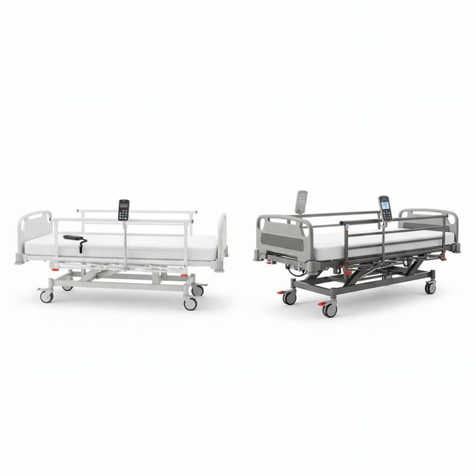 Side-by-side comparison of a standard electric ward bed and a complex ICU bed.