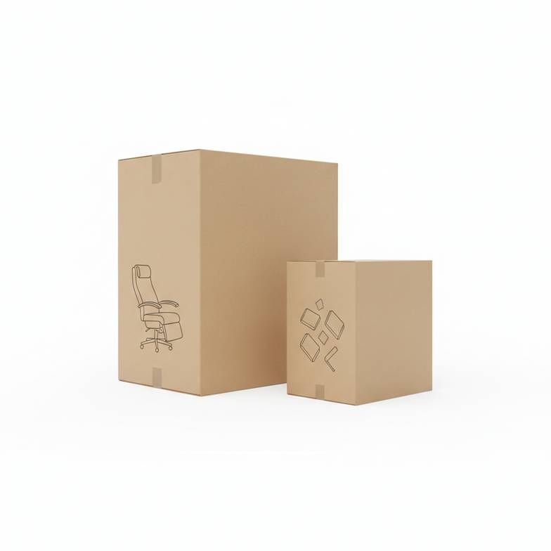 Two boxes side-by-side, one large labeled "Fully Assembled, 1.2 CBM" and one smaller labeled "Knock-Down, 0.8 CBM".