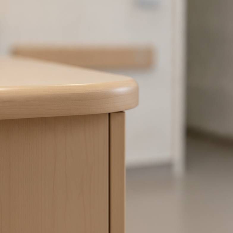 A close-up of a chair with smoothly rounded corners and edges, highlighting safety features in nursing home furniture.