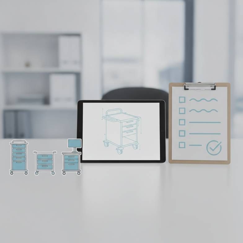 A hospital project manager comparing specifications for different types of medical cart models
