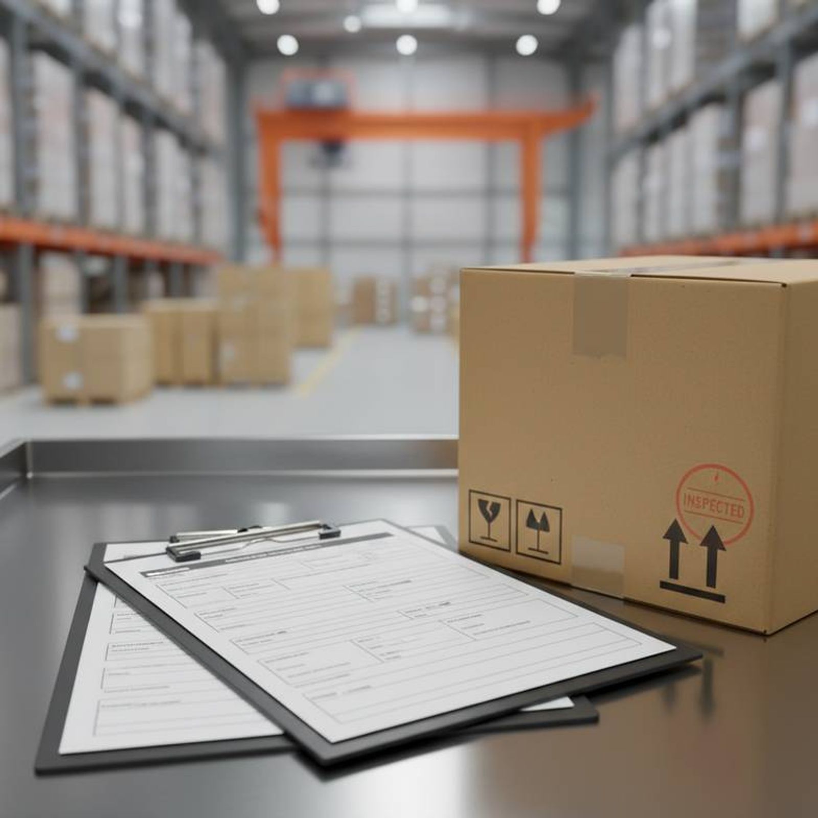 A customs officer inspecting paperwork, highlighting the risks of DDP hospital furniture incoterms and import compliance.