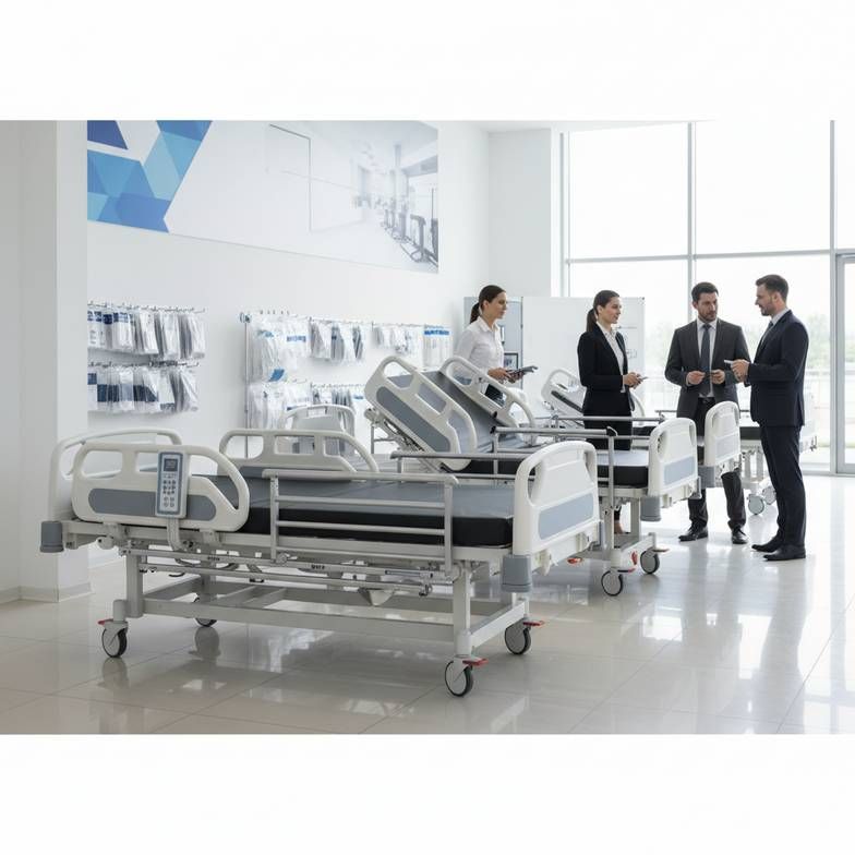 A hospital bed with 4-part split side rails compared to a bed with full-length rails.