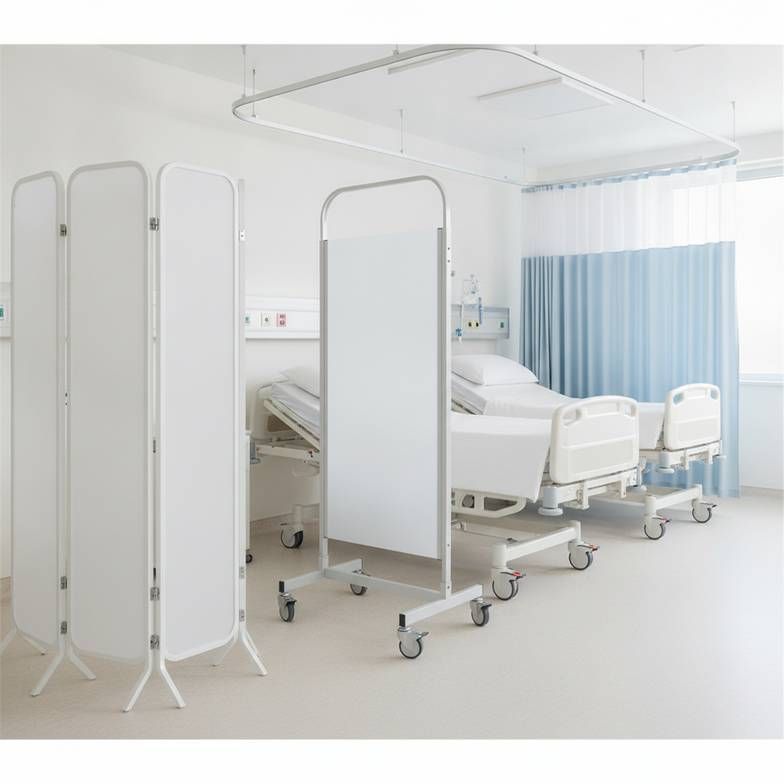 A hospital ward showing folding, mobile, and curtain-type screens to illustrate the different options in a real setting.