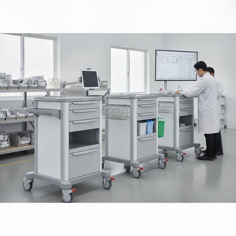 A medical record trolley configured with multiple small, lockable drawers for a psychiatry ward versus a trolley with open-faced file slots for general use