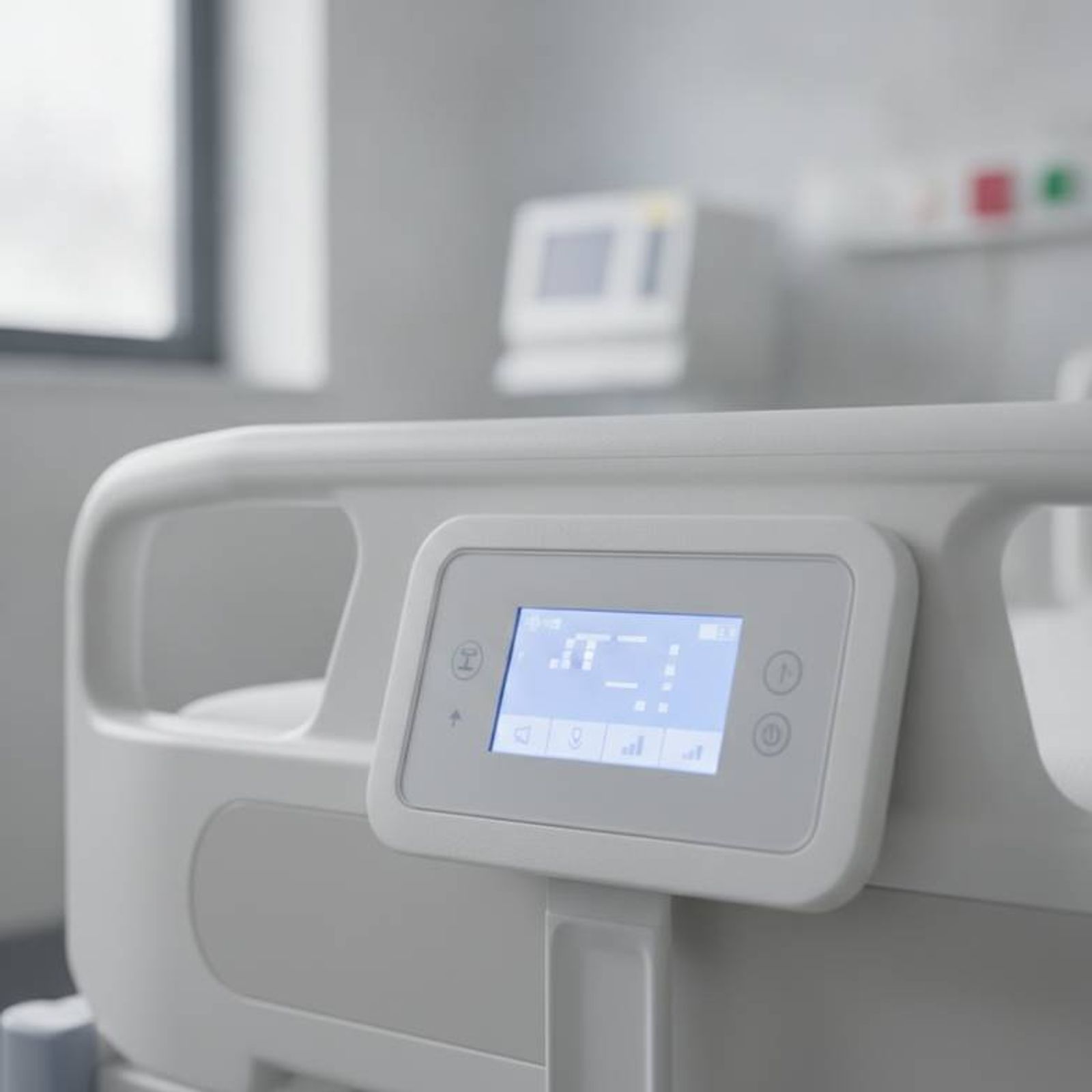 A close-up of a digital display on a hospital bed weighing system showing a patient's weight.