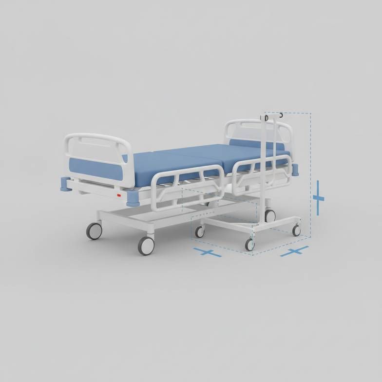 Diagram showing a patient hoist's U-shaped base needing to fit under a hospital bed to illustrate compatibility.