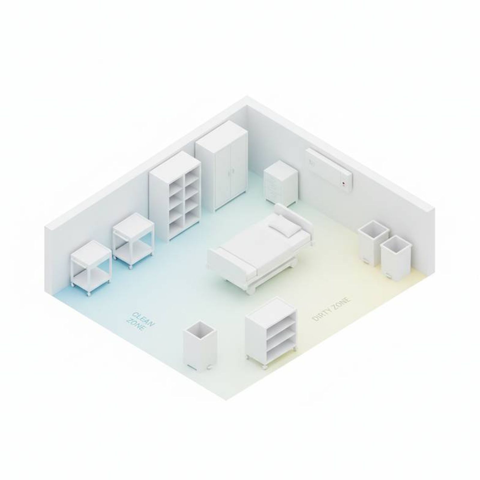 Overhead diagram showing a smart ICU room furniture layout