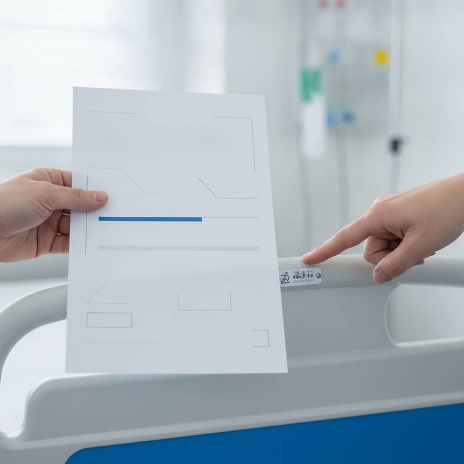 Close-up of a CE certificate for a hospital bed with model numbers highlighted
