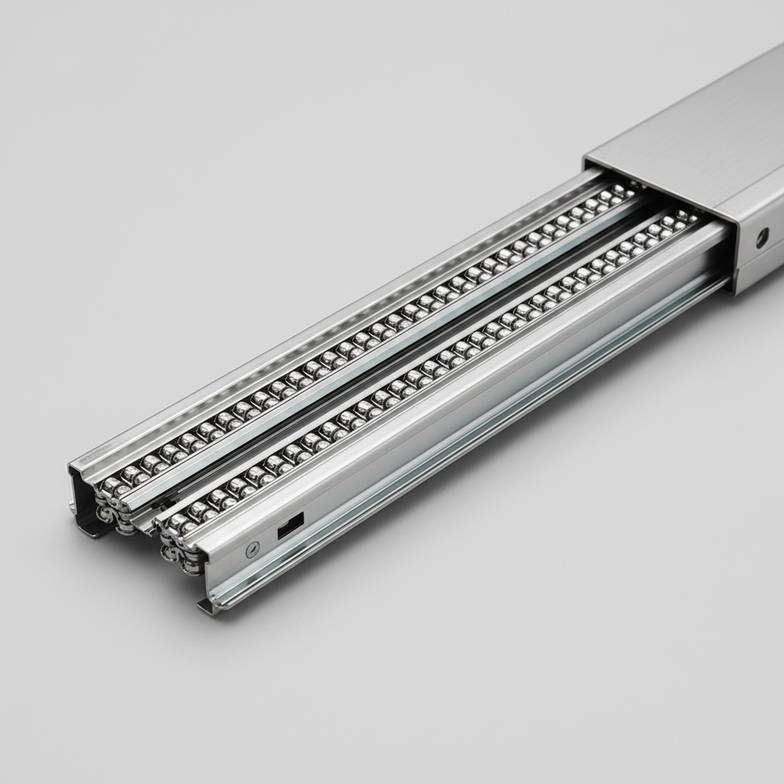 A close-up of high-quality medical trolley drawer runners showing the ball bearings and sturdy construction.