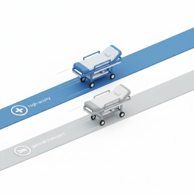 A diagram showing patient flow from the emergency room to a ward, highlighting stretcher usage.
