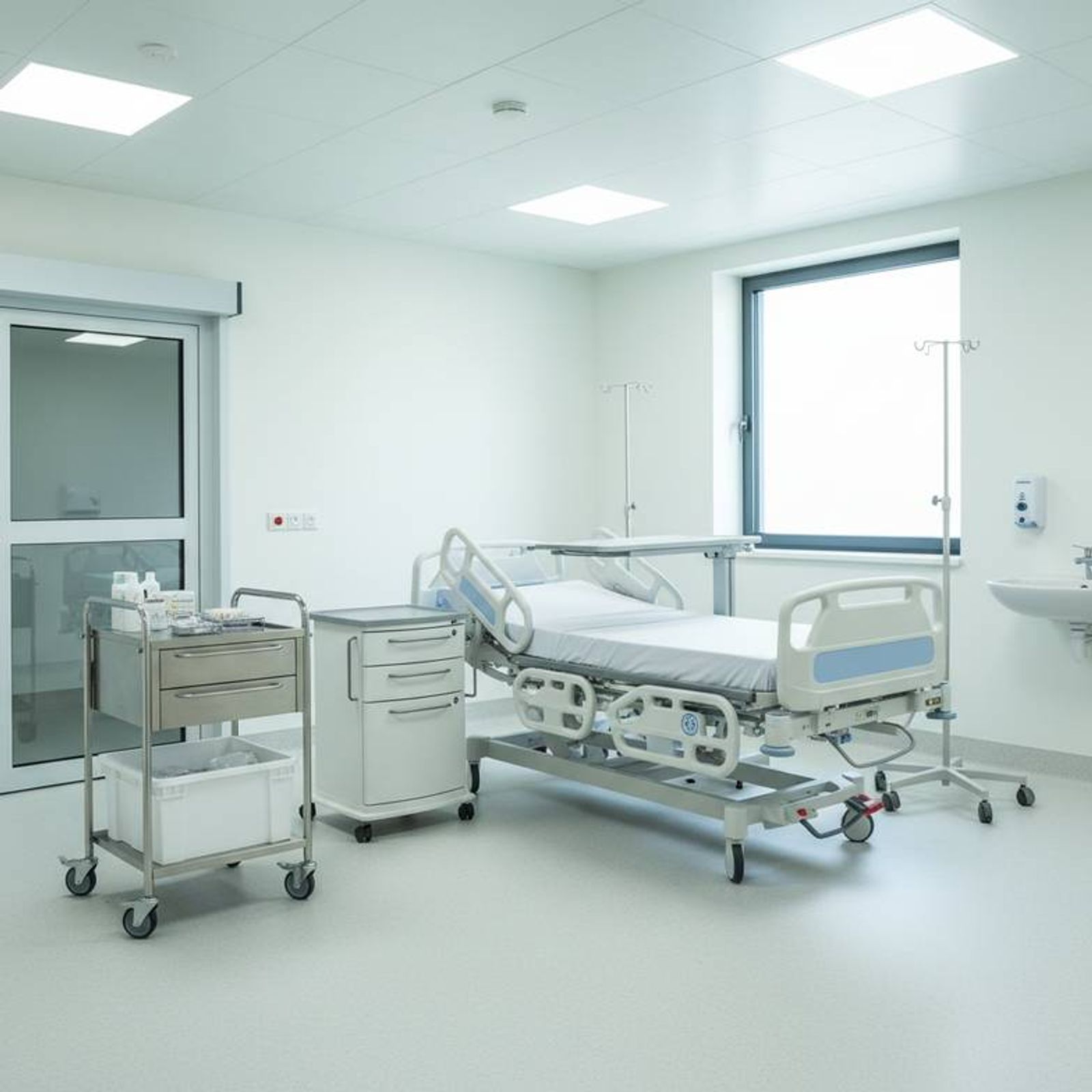 ICU isolation room with specialized medical furniture