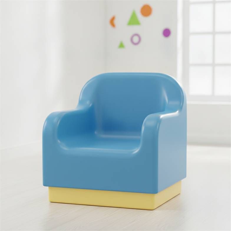 Child-friendly furniture with rounded edges and bright colors in a pediatric consultation room
