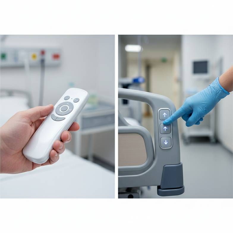 A patient using a remote to adjust a full-electric bed