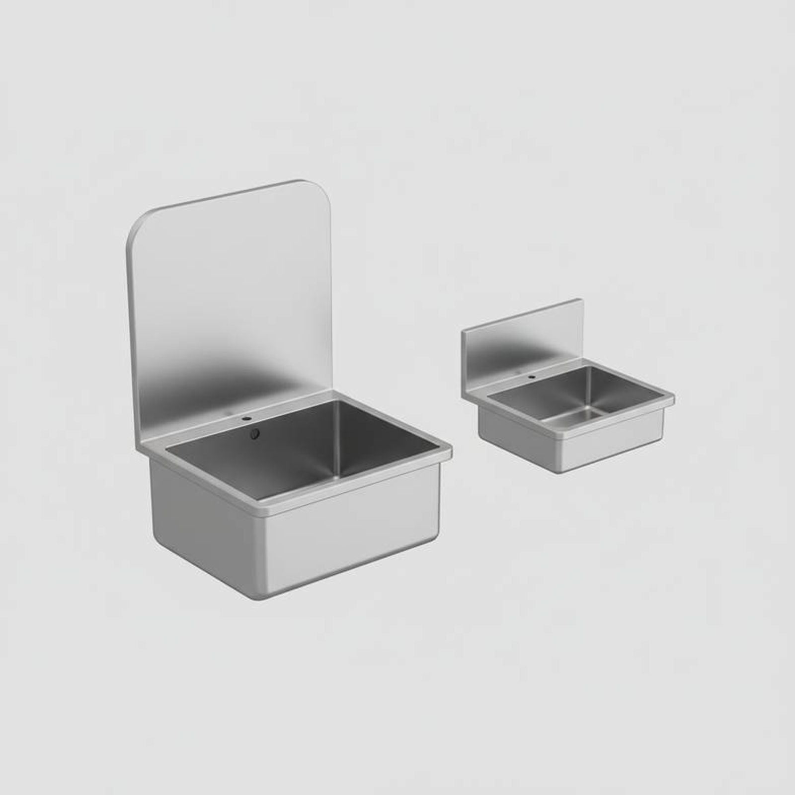 A diagram comparing the deep, angled basin of a surgical scrub sink with the simpler design of a general clinical handwash sink.