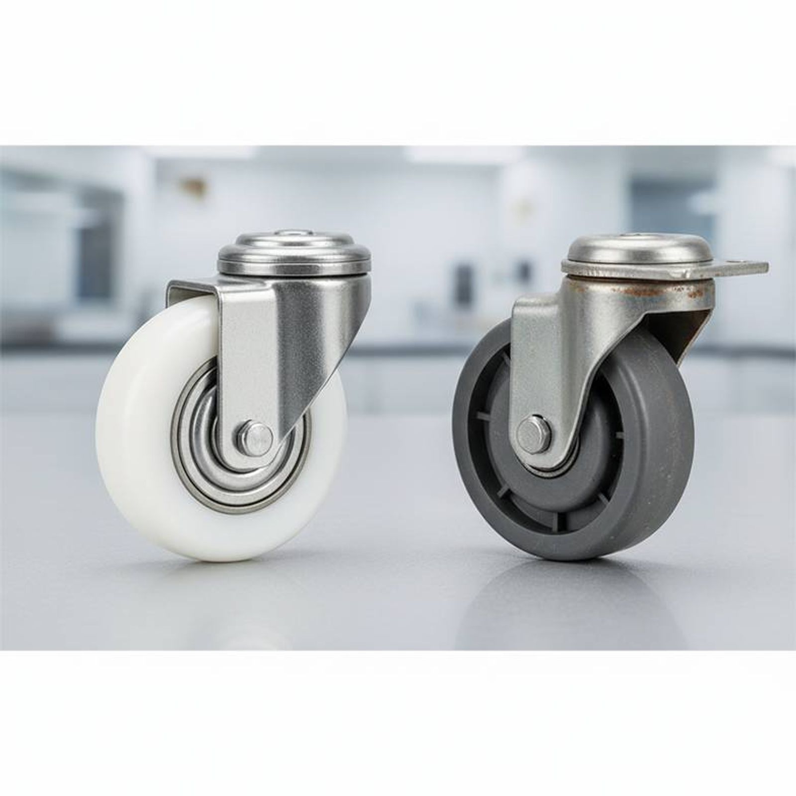 A close-up split-screen image. On one side, a high-quality, silent medical-grade caster. On the other, a cheap, noisy industrial caster, highlighting the hidden quality differences.