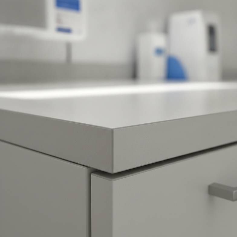 A close-up view of a durable, non-porous medical furniture surface that is easy to clean