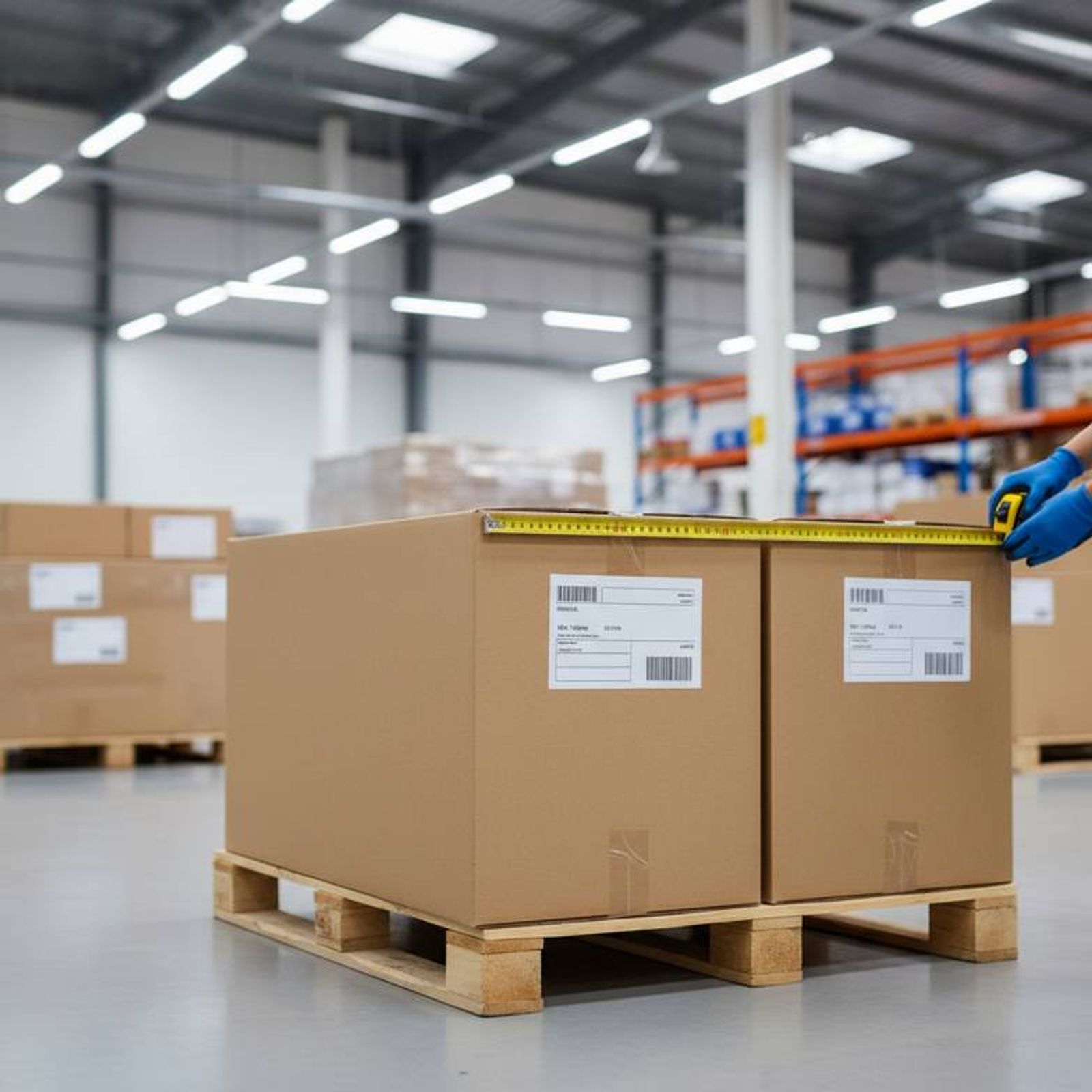 A photo showing two packed instrument trolleys in cartons, with one carton clearly labeled with dimensions, weight, and CBM data.