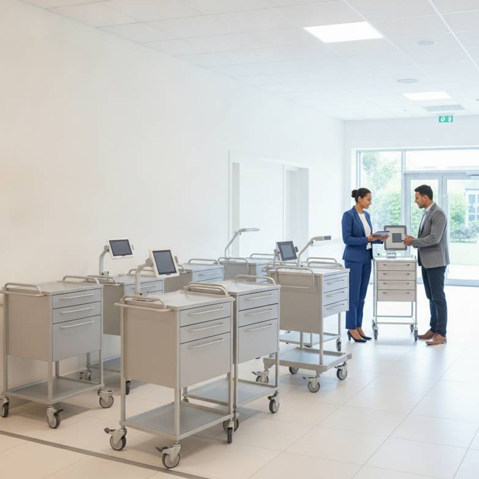 A diagram showing the flow of information during an EHR downtime event, with and without a dedicated trolley system