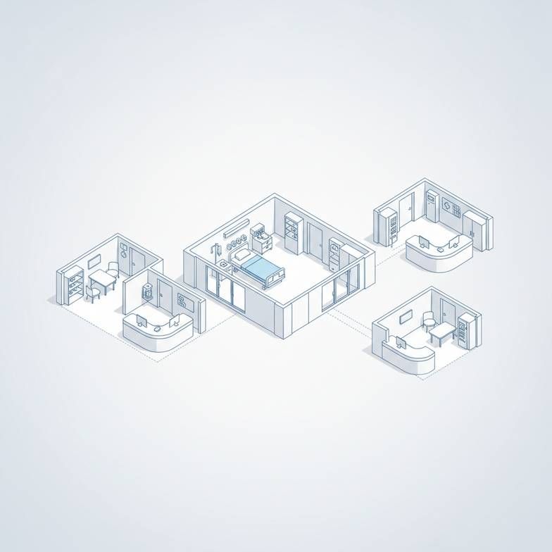 A diagram showing the process from a floor plan to a room list and then to a detailed itemized furniture list