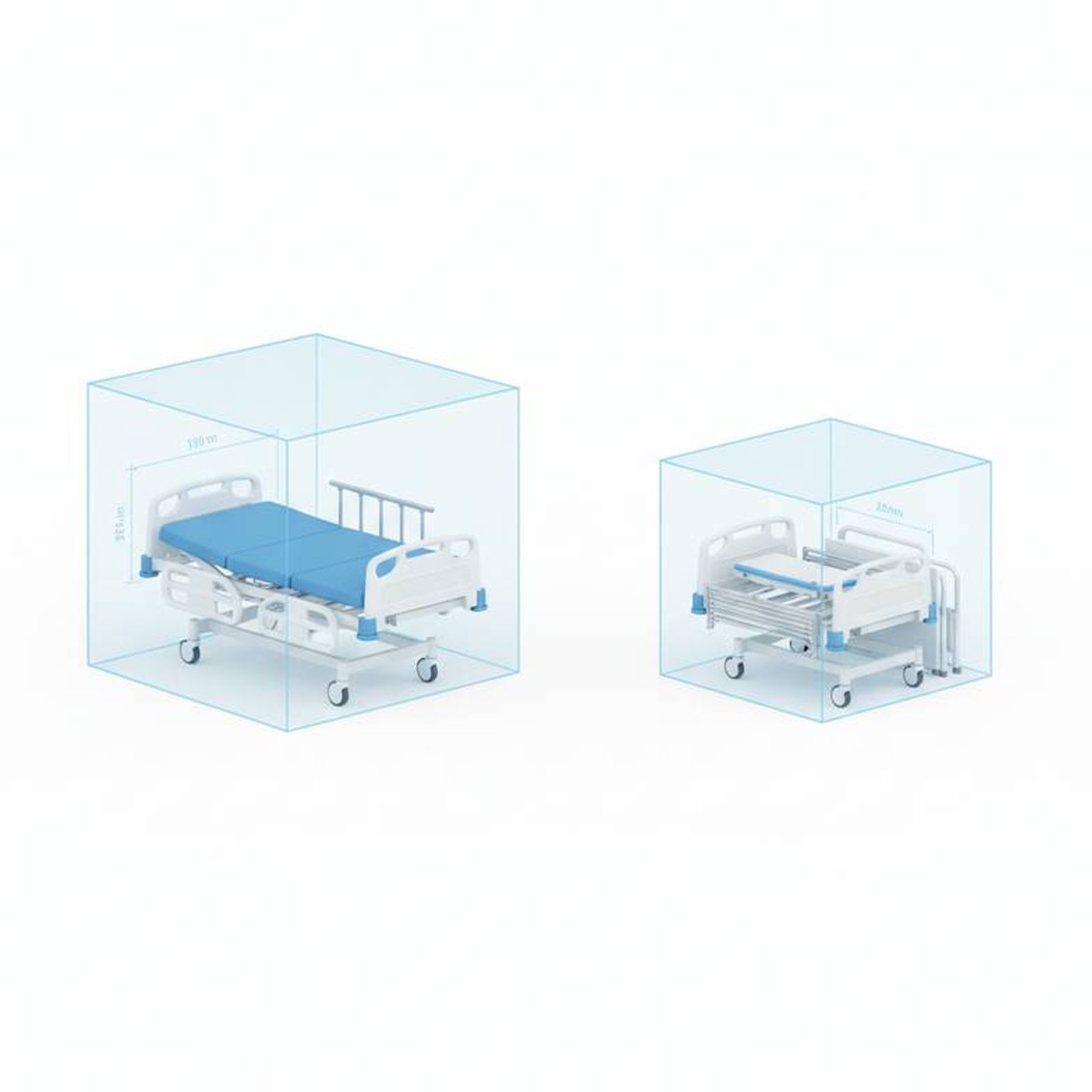 A diagram showing the CBM difference between a fully assembled hospital bed and a semi-knocked-down (SKD) one
