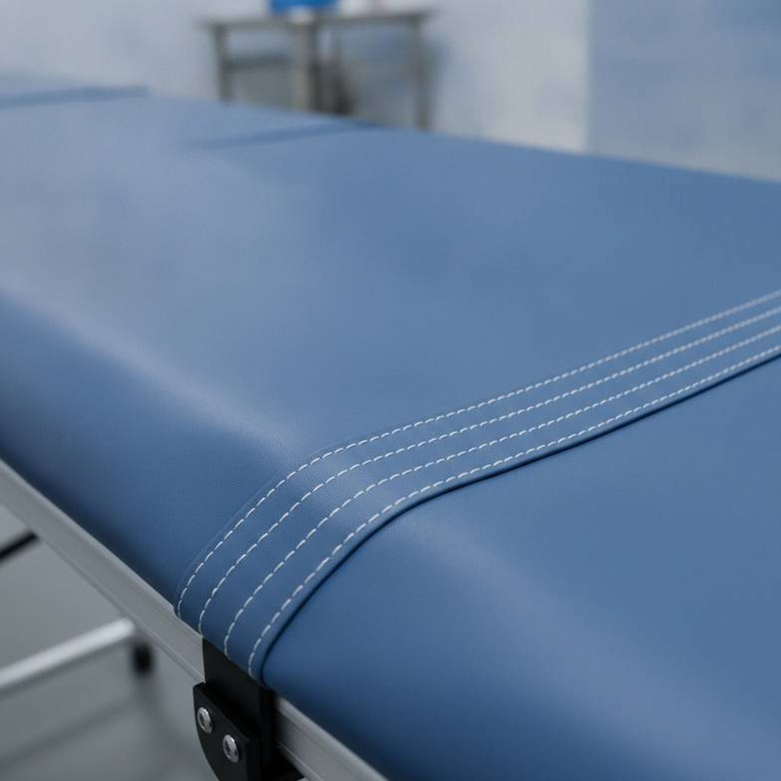 Close-up shot of the waterproof fabric and stitching on an emergency folding stretcher