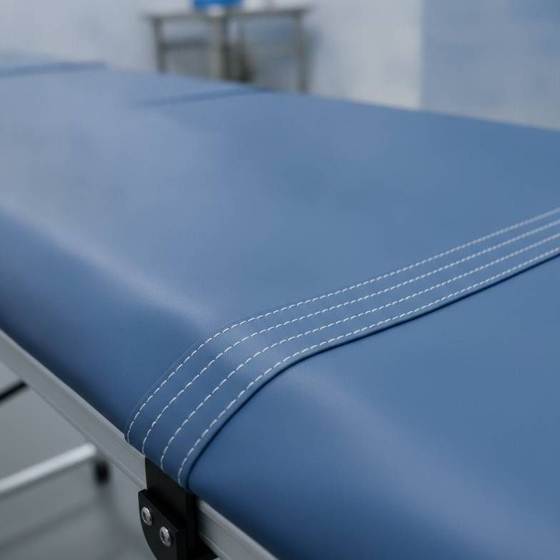 Close-up shot of the waterproof fabric and stitching on an emergency folding stretcher