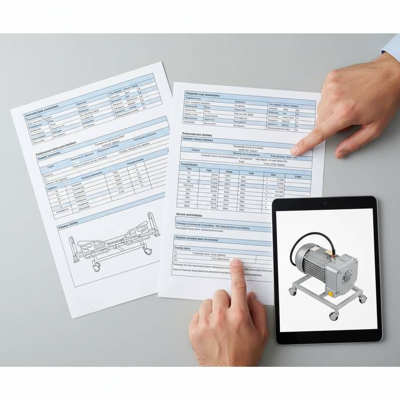 A procurement manager comparing technical specification sheets for Trendelenburg hospital beds.