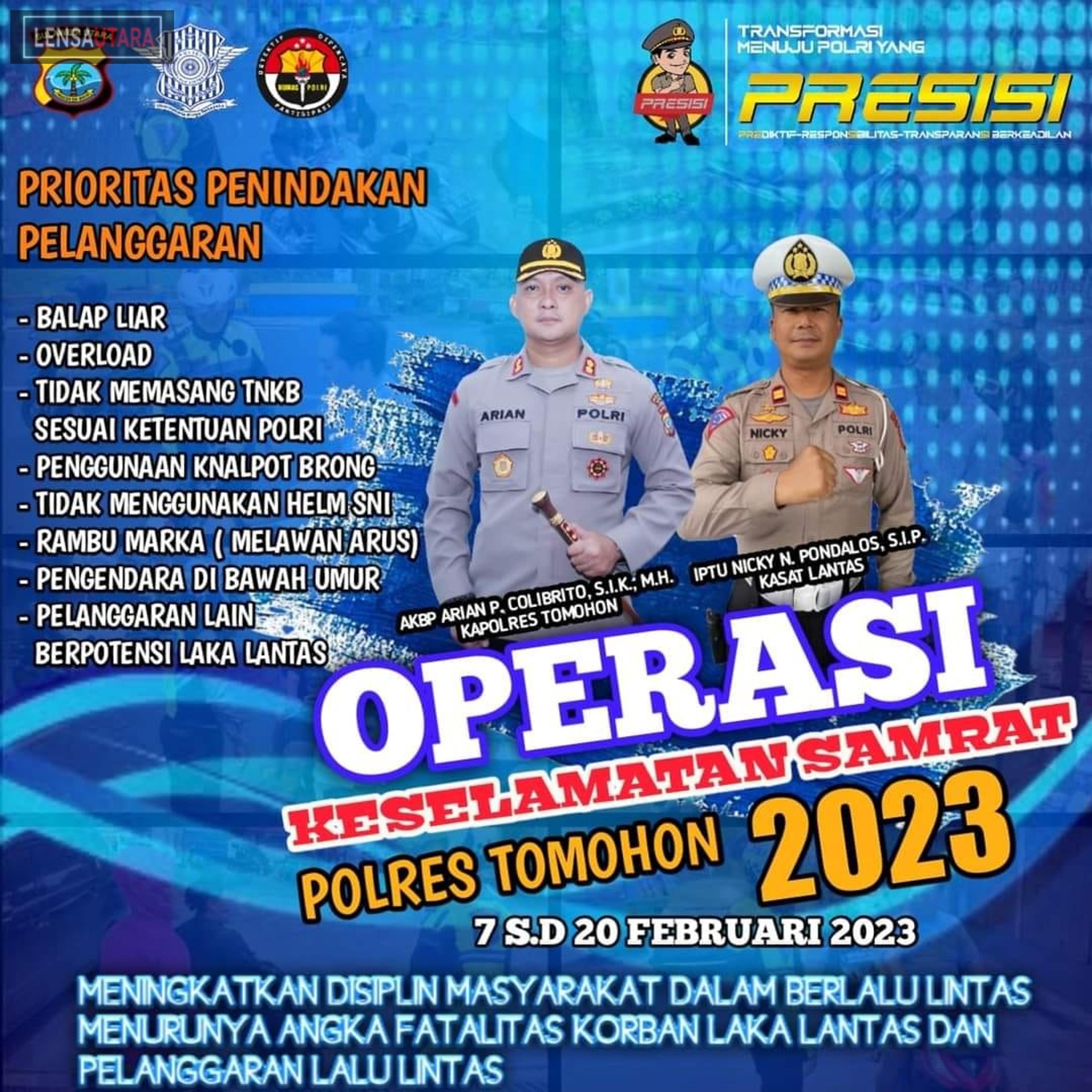 Tingkatkan Disiplin Masyarakat, POLRES Tomohon Gelar Operasi Keselamatan SAMRAT 2023