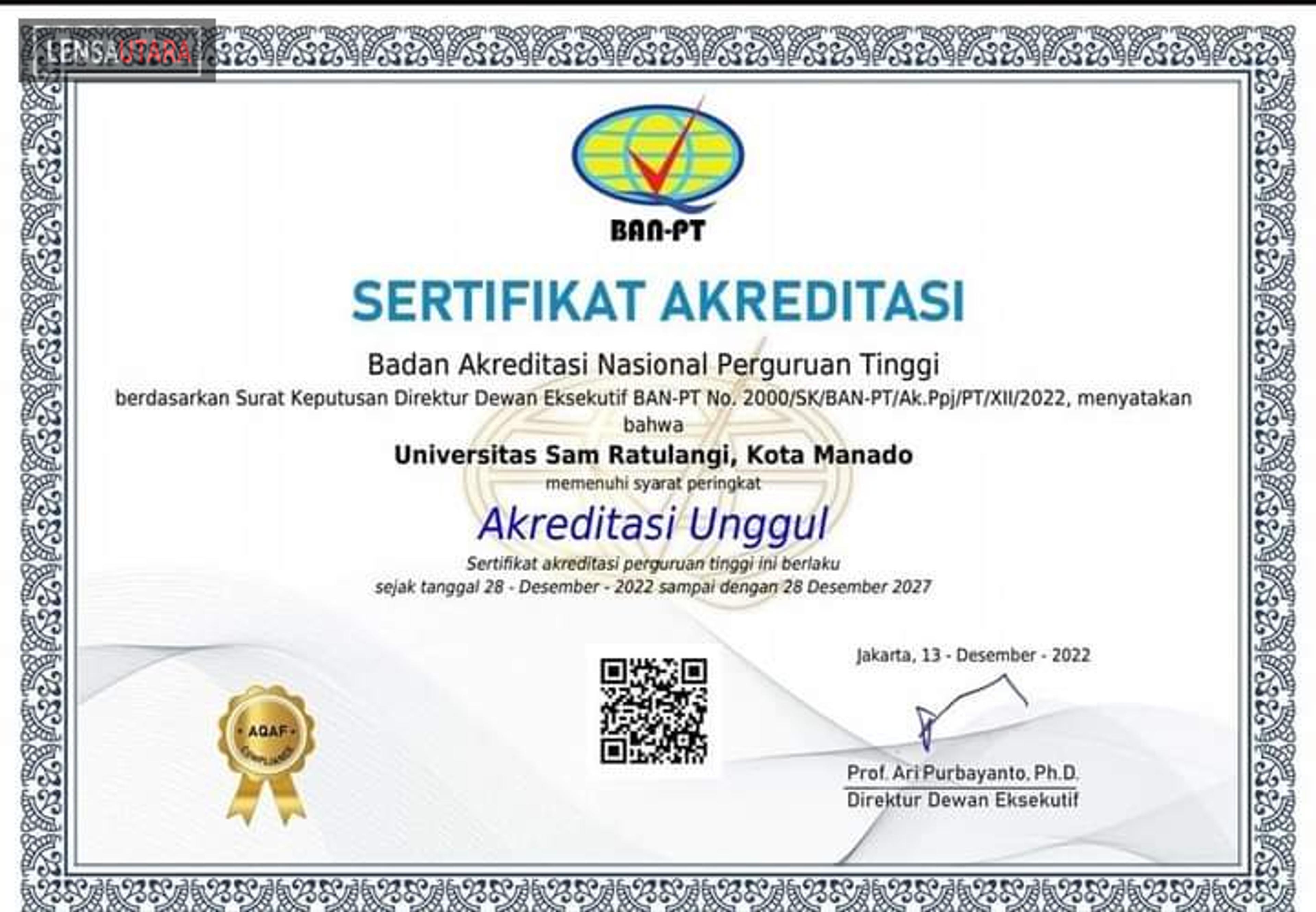 Unsrat Terima Sertifikat Akreditasi Unggul